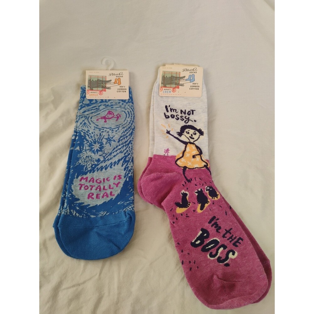 Blue Q Socks For Women Lot Of 2 -1 Pair Crew 1 Pair Ankle I'm Not Bossy,Magic Is